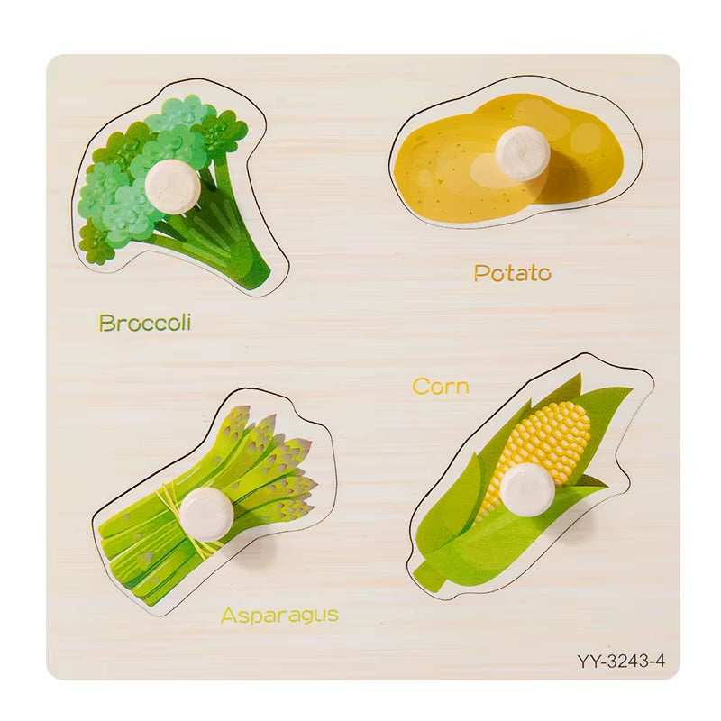 Wooden Mini Cartoon Animal Vehicle Pegged Puzzles Baby Montessori Plywood Early Educational Learning Toys for Kids Boys Girls